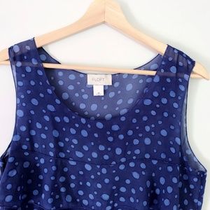 LOFT Blue Sheer Circle Dot Ruffle Shell Top Blouse
